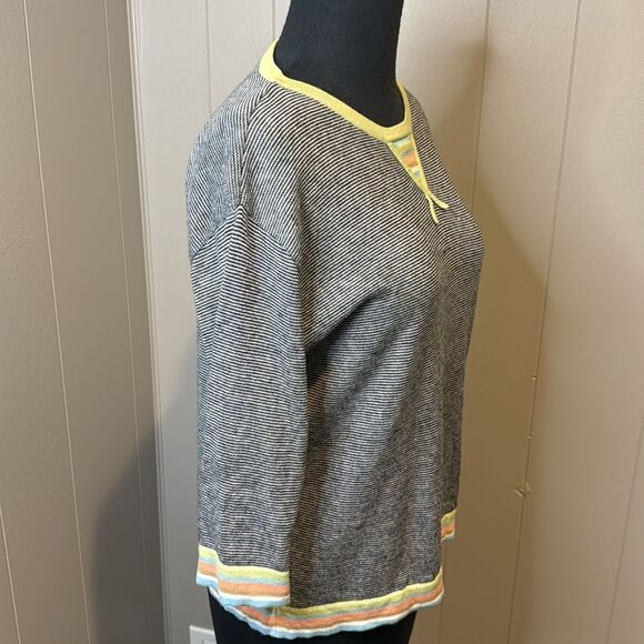 Cousin Johnny black/white stripe contrast pastel stripe knit top. Large. - Picture 3 of 5